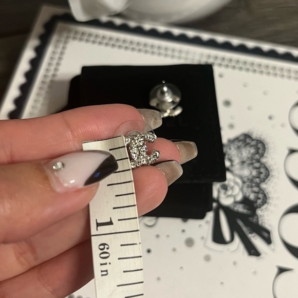 CHANEL Mini Silver Classic CC Earrings - Picture 6 of 9